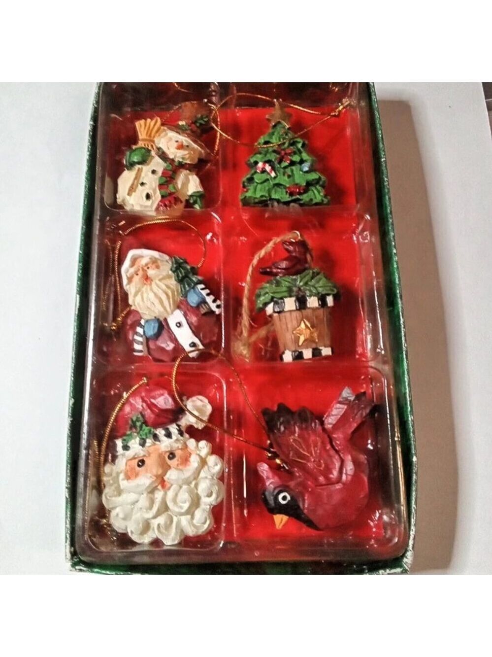 Vintage 1990s Small Resin Christmas Ornaments Set of 6 Santa, Snowman, More